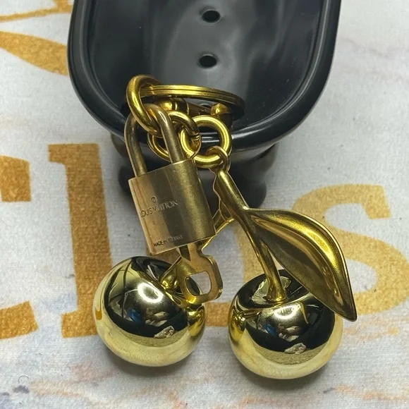 Louis Vuitton Authentic Padlock & Key with Gold Cherry Charm Keychain #322 - Picture 13 of 16
